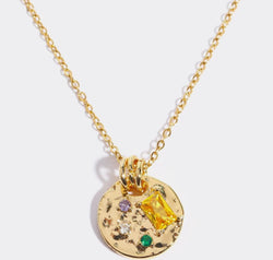 Inlaid Multicolored Zircon Round Pendant Copper Necklace