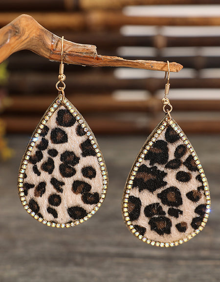 Zircon PU Leopard Teardrop Earrings