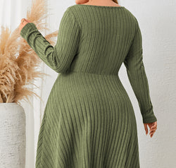 Honey Plus Size Sweetheart Neck Long Sleeve Ribbed Dress