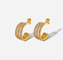Stainless Steel Inlaid Zircon C-Hoop Earrings