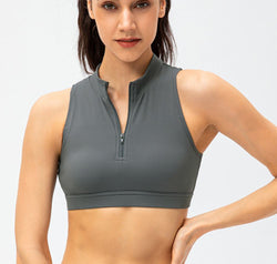 Full Size Cropped Cutout Back Zipper Front Active Tank Top