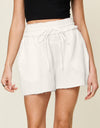 Double Take Full Size Texture Raw Trim Drawstring Shorts