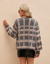 Open Front Plaid Long Sleeve Cardigan