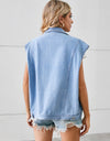 Pocketed Button Up Sleeveless Denim Jacket