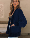 Waffle-knit Pocketed Open Front Cardigan