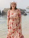 Plus Size Printed Square Neck Ruffle Hem Dress