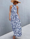 Printed Sleeveless Tie Waist Maxi Dress