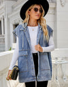 Hooded Sleeveless Denim Top with Pockets