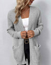 Rib-Knit Open Front Pocketed Cardigan