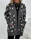 Leopard Open Front Dropped Shoulder Cardigan