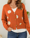 Flower Button Front Dropped Shoulder Cardigan
