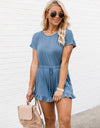 Ruffled Boat Neck Short Sleeve Romper