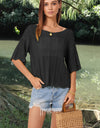 Openwork Round Neck Half Sleeve Knit Top