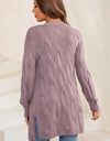 Cable-Knit Dropped Shoulder Slit Cardigan