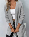 Rib-Knit Open Front Pocketed Cardigan