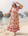 Plus Size Printed Square Neck Ruffle Hem Dress