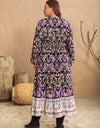 Plus Size V-Neck Balloon Sleeve Printed Midi Dress