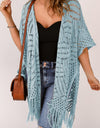 Openwork Open Front Cardigan with Fringes