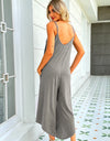Shiny Spaghetti Strap Pocketed Jumpsuit