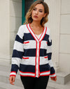 Color Block V-Neck Long Sleeve Cardigan