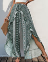 Slit Ruffled Geometric Wide Leg Pants