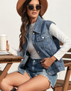 Collared Neck Sleeveless Denim Jacket