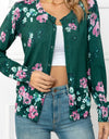 Woven Right Floral Button Front Round Neck Cardigan