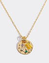 Inlaid Multicolored Zircon Round Pendant Copper Necklace