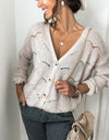 Openwork Button Up Long Sleeve Cardigan