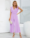 Ruffled Surplice Cap Sleeve Jumpsuit