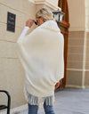 Fringe Detail Long Sleeve Ribbed Poncho