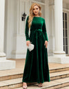 Tie Front Round Neck Long Sleeve Maxi Dress