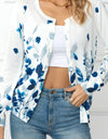 Woven Right Floral Button Front Round Neck Cardigan