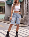 Raw Hem Distressed Denim Shorts with Pockets