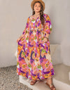 Plus Size Printed Tie Neck Maxi Dress