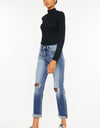 Kancan High Waist Distressed Hem Detail Cropped Straight Jeans