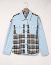 Plaid Pocketed Button Up Denim Jacket