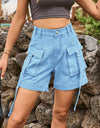 High Waist Denim Cargo Shorts