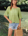 Openwork Round Neck Half Sleeve Knit Top