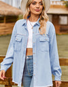 Button Up Collared Neck Raw Hem Denim Top