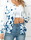 Woven Right Floral Button Front Round Neck Cardigan