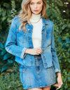 Veveret Button Up Raw Hem Denim Jacket