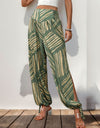 Smocked Slit Printed High Waist Pants