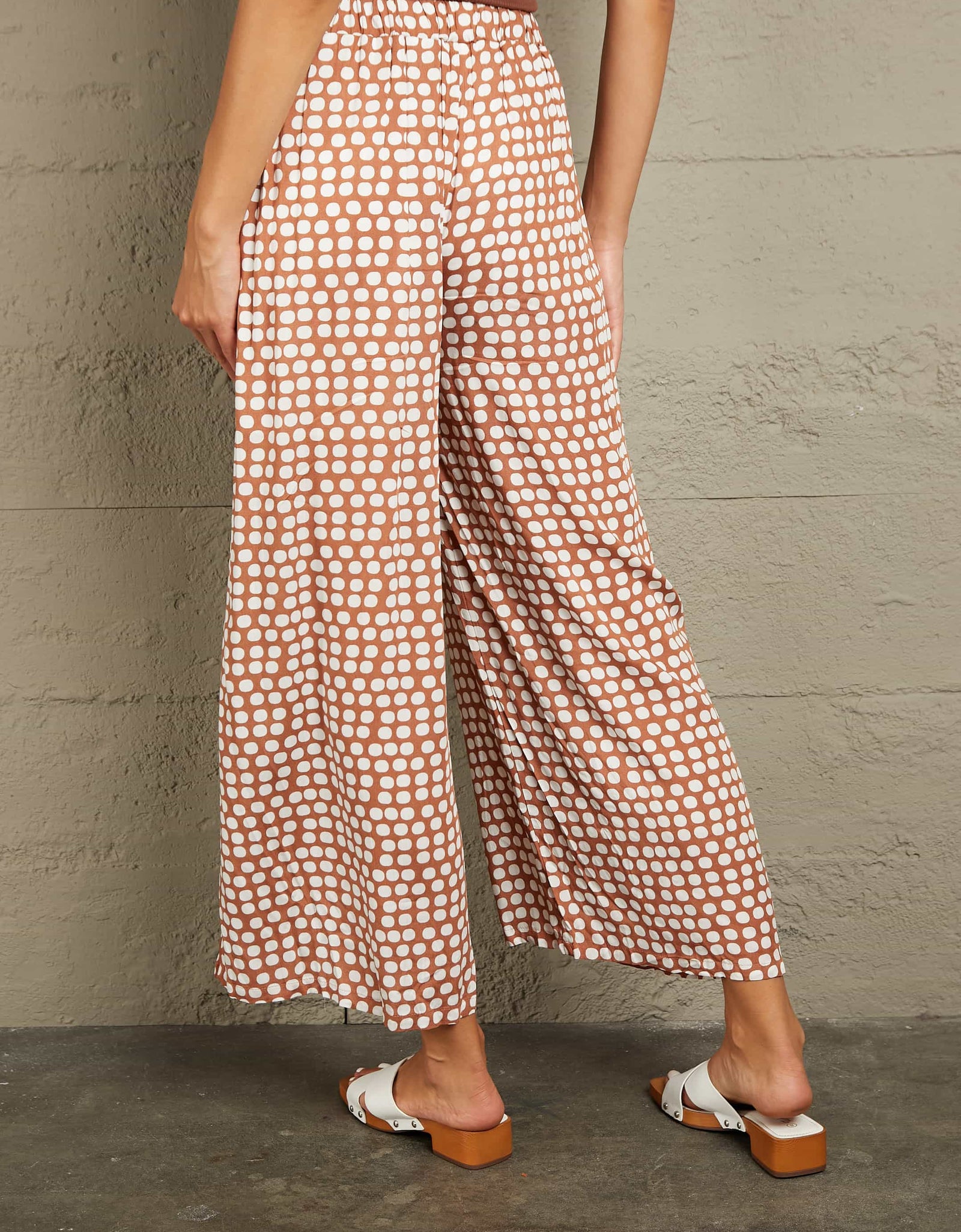 Polka Dot High Waist Wide Leg Pants with Pockets