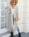 Multicolored Open Front Fringe Hem Cardigan