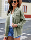 Button Up Pocketed Raw Hem Denim Jacket