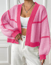 Contrast Open Front Long Sleeve Cardigan