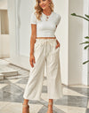 Drawstring Paperbag Waist Wide Leg Pants