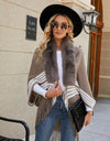 Striped Fringe Detail Long Sleeve Poncho