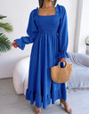 Smocked Square Neck Flounce Sleeve Dress